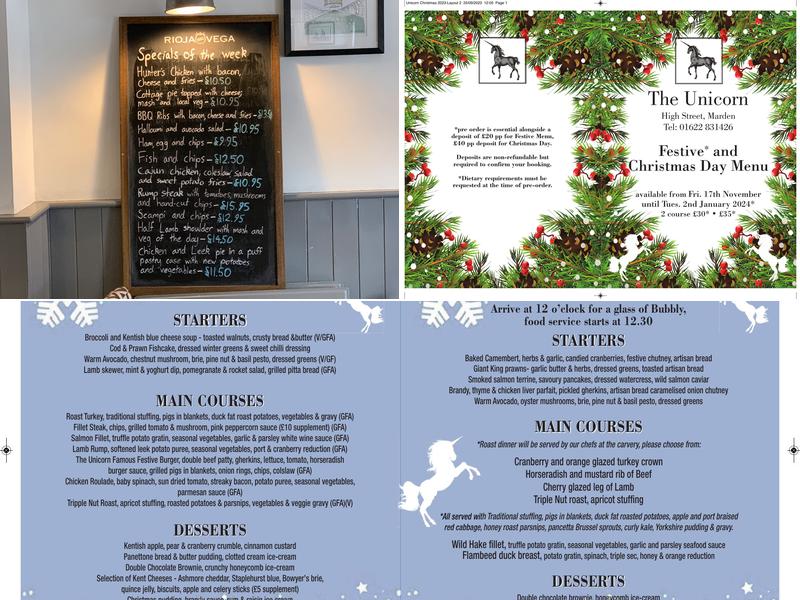 Unicorn Pub and Restaurant Menu