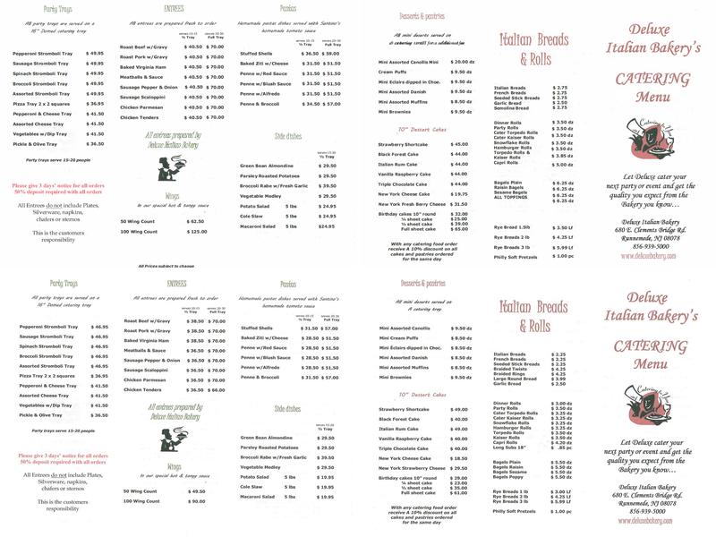 Deluxe Italian Bakery Inc. Menu