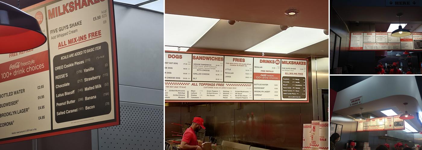 Five Guys Westfield London Menu