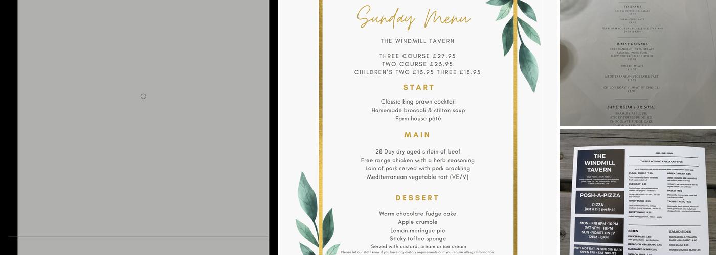 The Windmill Tavern Menu