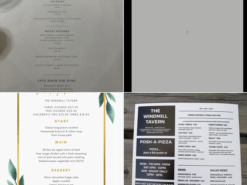 The Windmill Tavern Menu