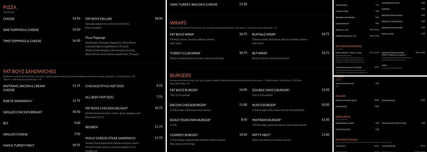 Fat Boyz Menu