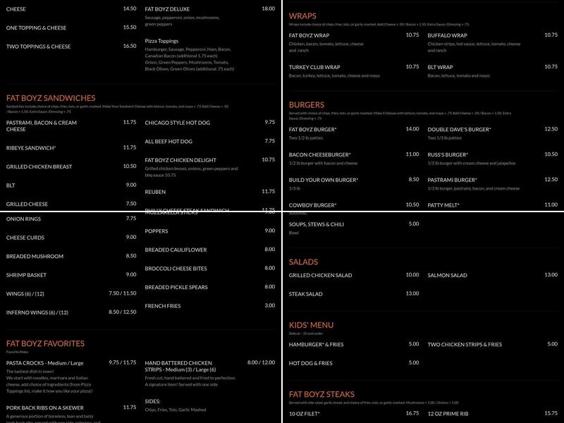 Fat Boyz Menu