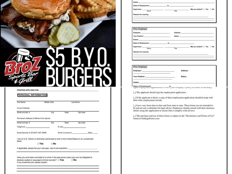 Broz Sports Bar and Grill Menu