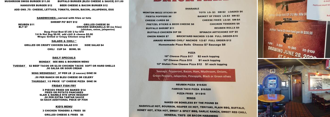 Bubba's Brickyard Menu