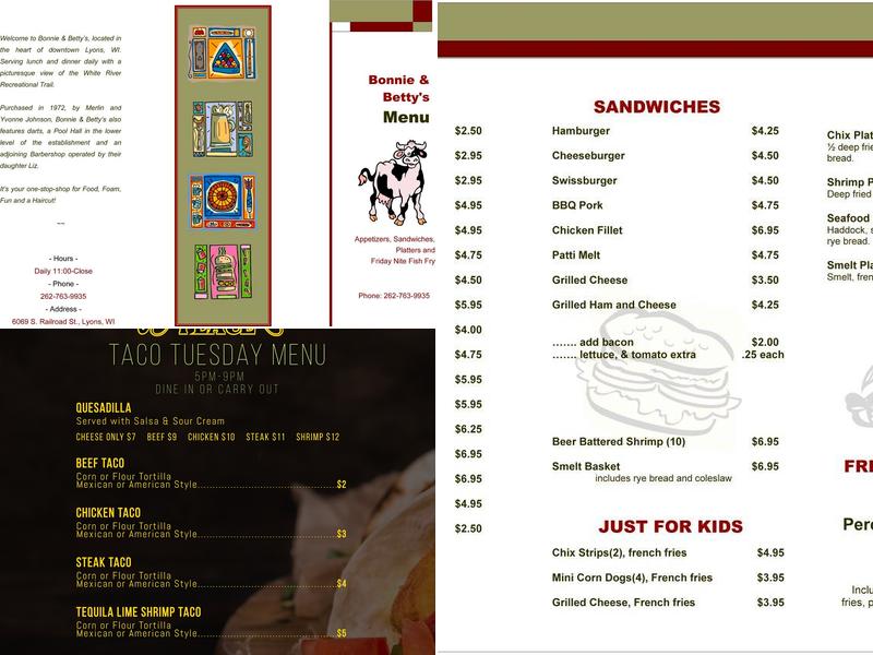Bonnie & Betty's Bar & Restaurant Menu