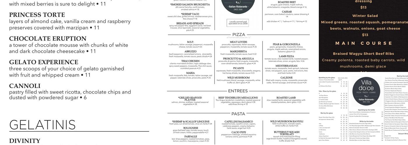 Villa Dolce Menu