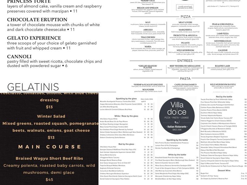 Villa Dolce Menu