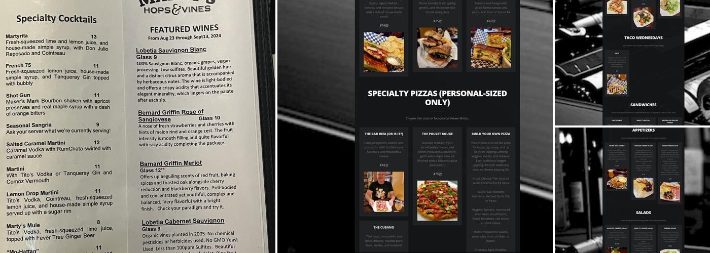 Marty's Hops & Vines Menu