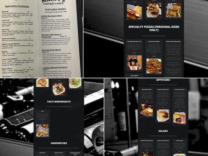 Marty's Hops & Vines Menu