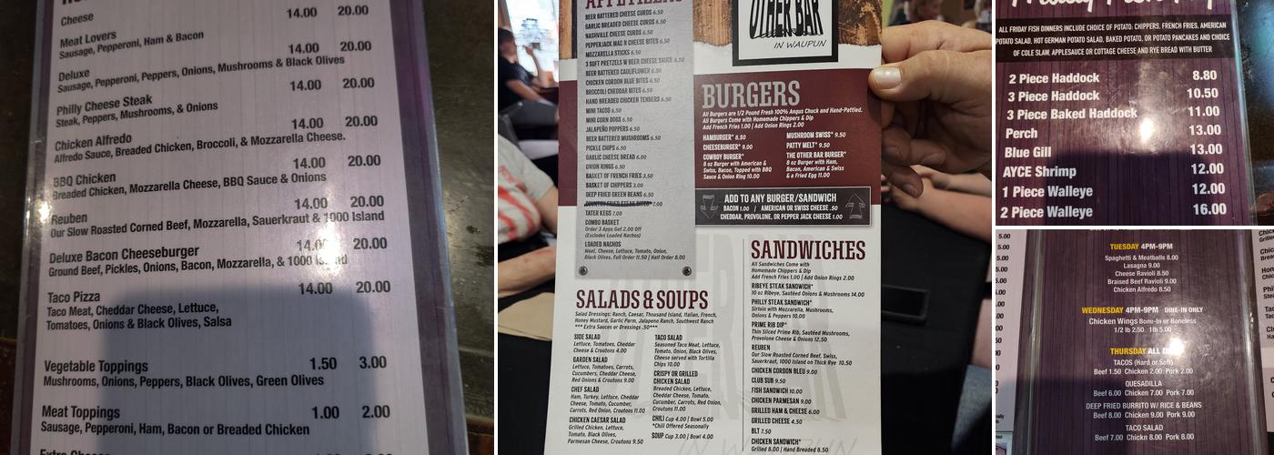 The Other Bar In Waupun Menu