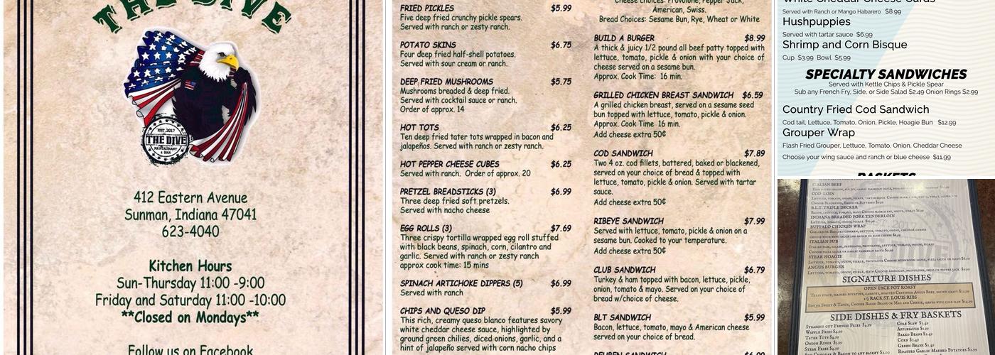 The Dive Bar and Grill Menu