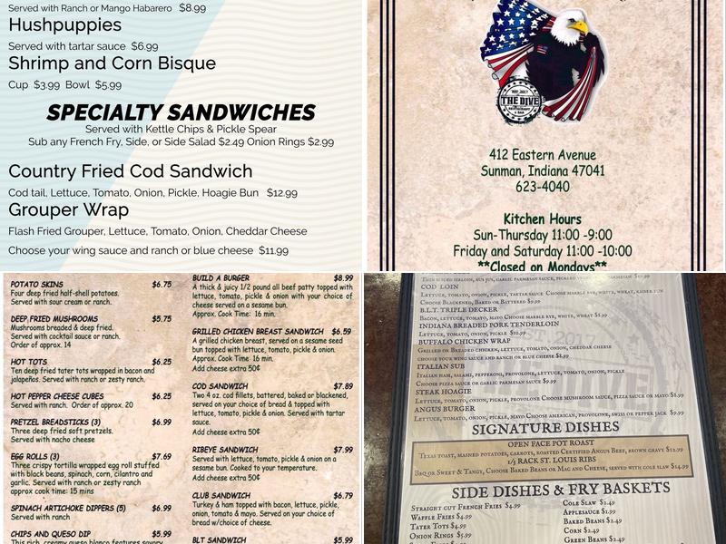 The Dive Bar and Grill Menu