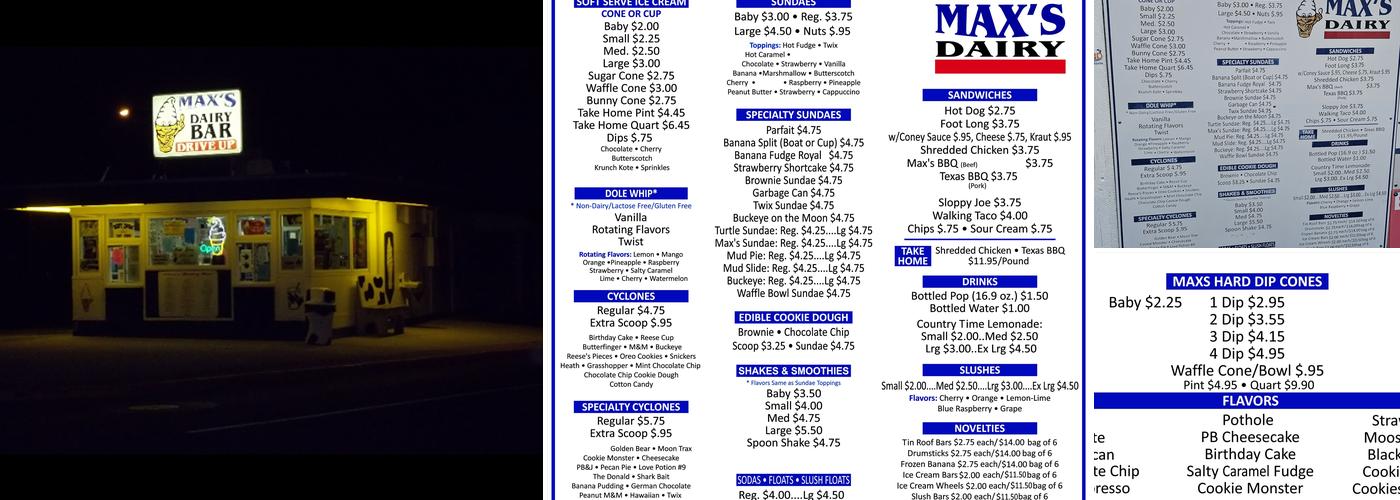 Max's Dairy Menu