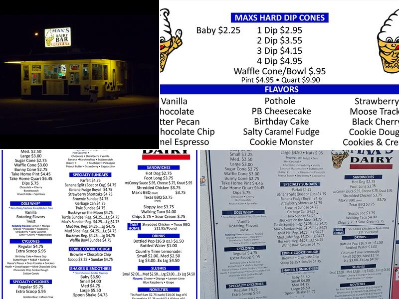 Max's Dairy Menu