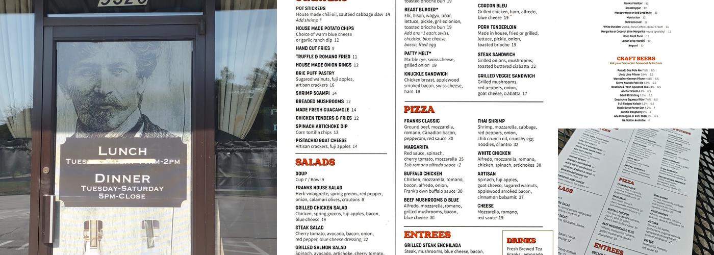 FINICKY FRANKS Menu