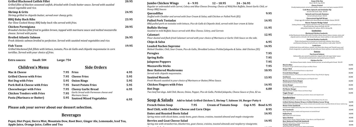 Patriots Crossing Tavern & Wine Shop Menu