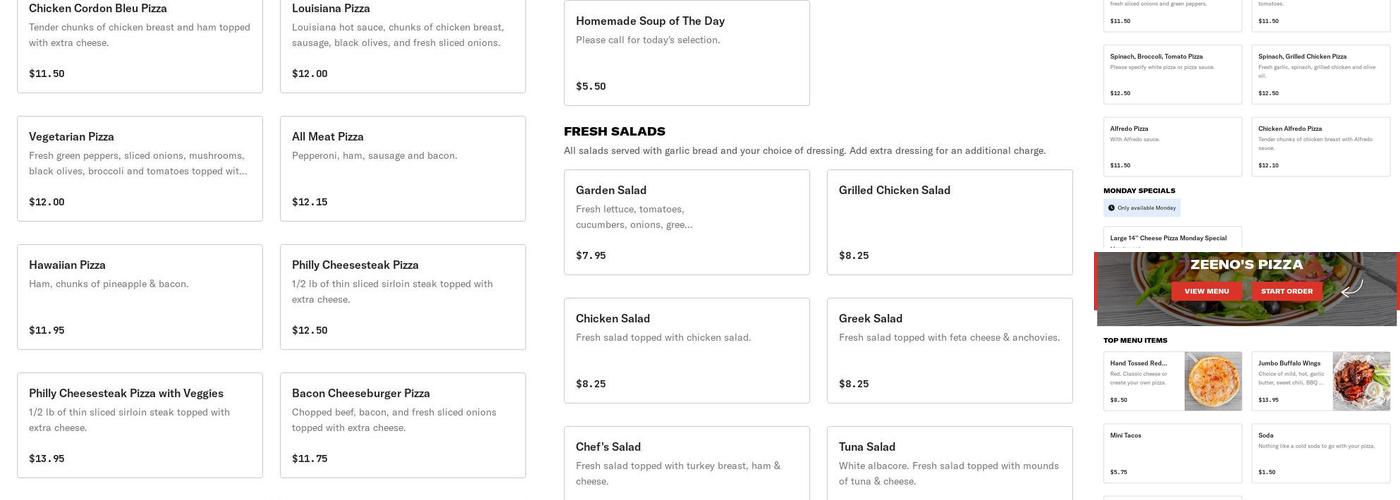 Zeeno's Pizza Menu