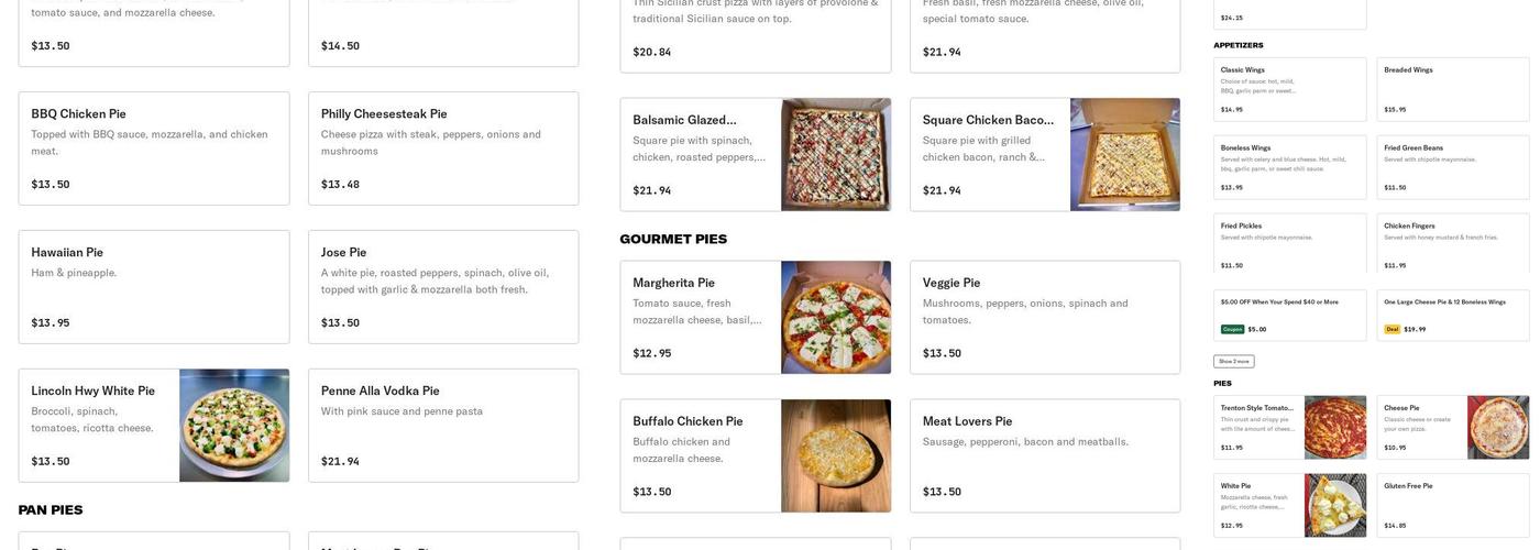 Trenton Tomato Pie Menu