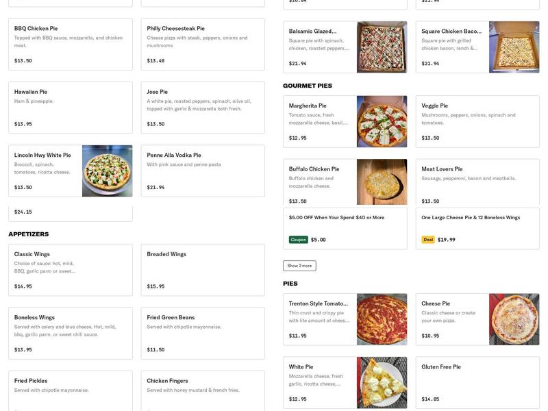 Trenton Tomato Pie Menu