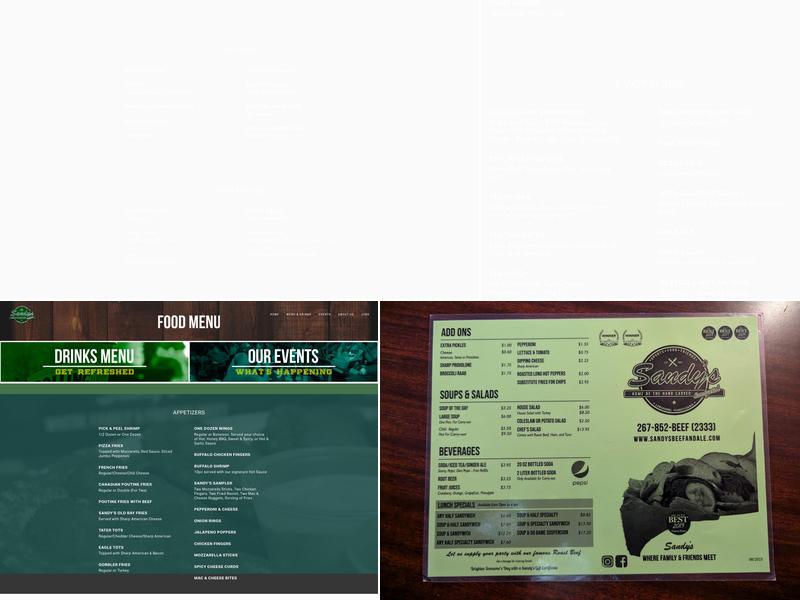 Sandy's Beef & Ale Menu