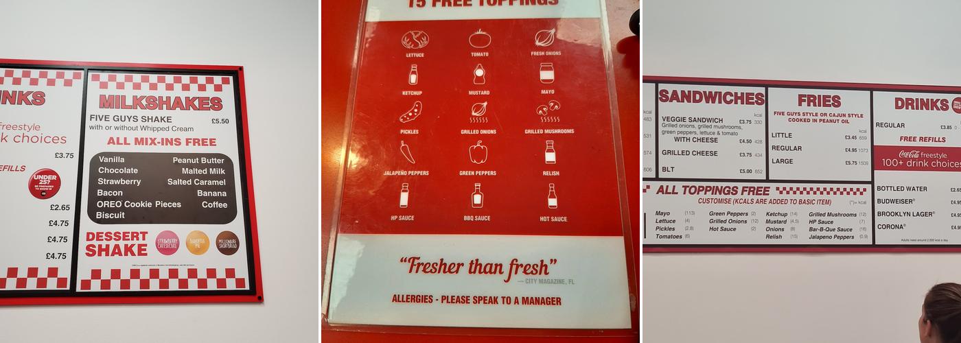 Five Guys Wimbledon Menu