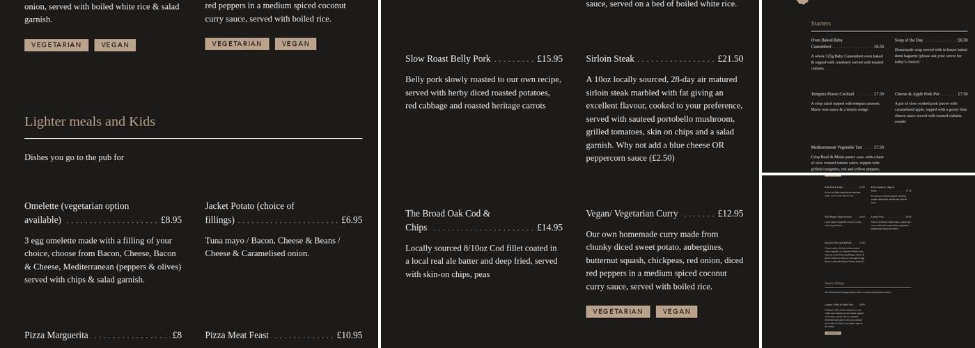 The Broad Oak Menu