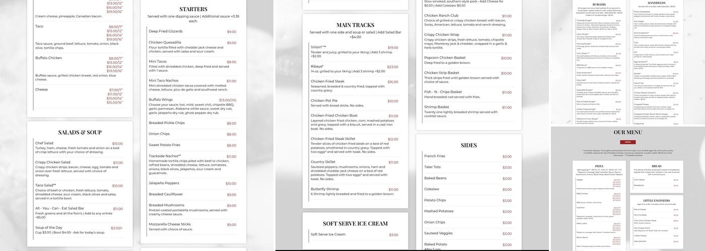 Trackside Bar Menu
