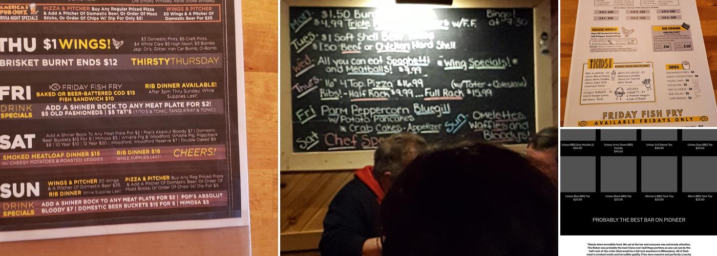 Pop's Pub on Pioneer Menu