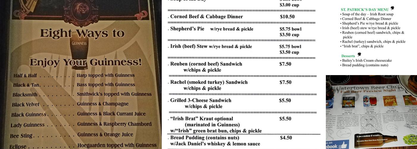 Lyon's Irish Pub Menu