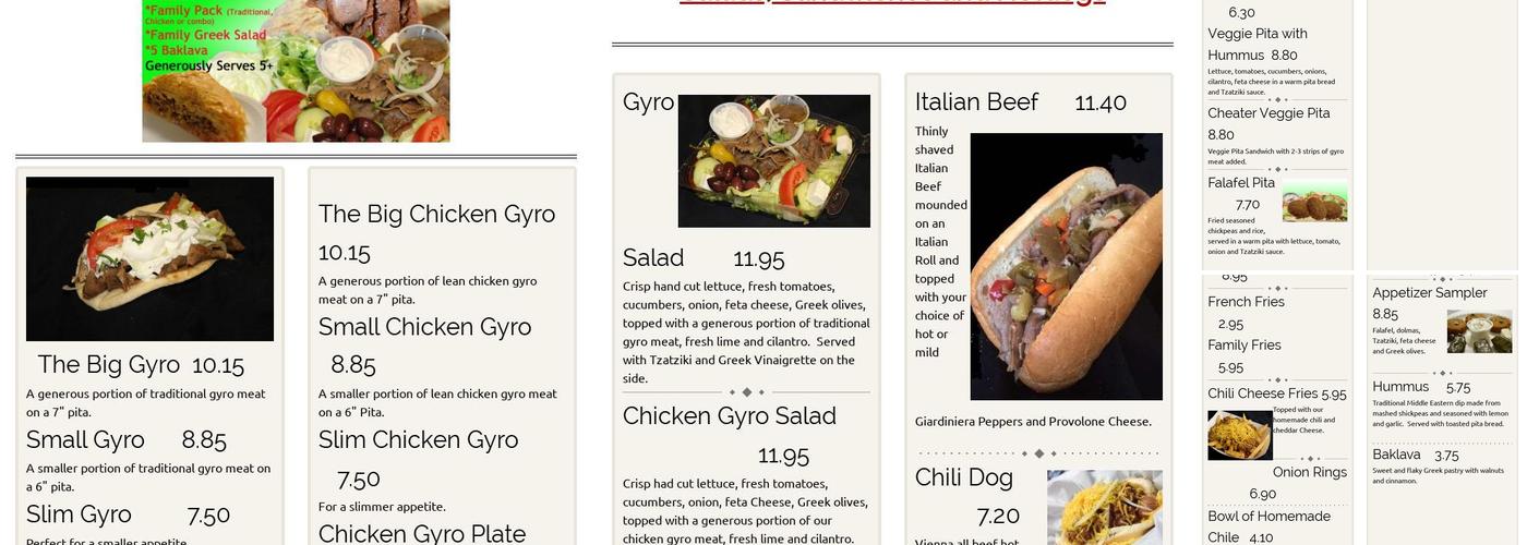 Gyro Kabobs Menu