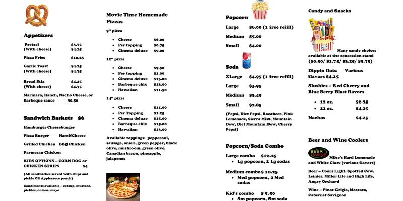 De Pere Cinema Menu