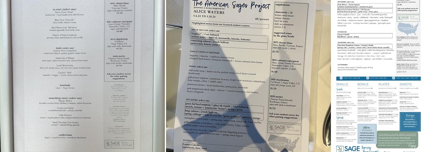 Sage Student Bistro Menu