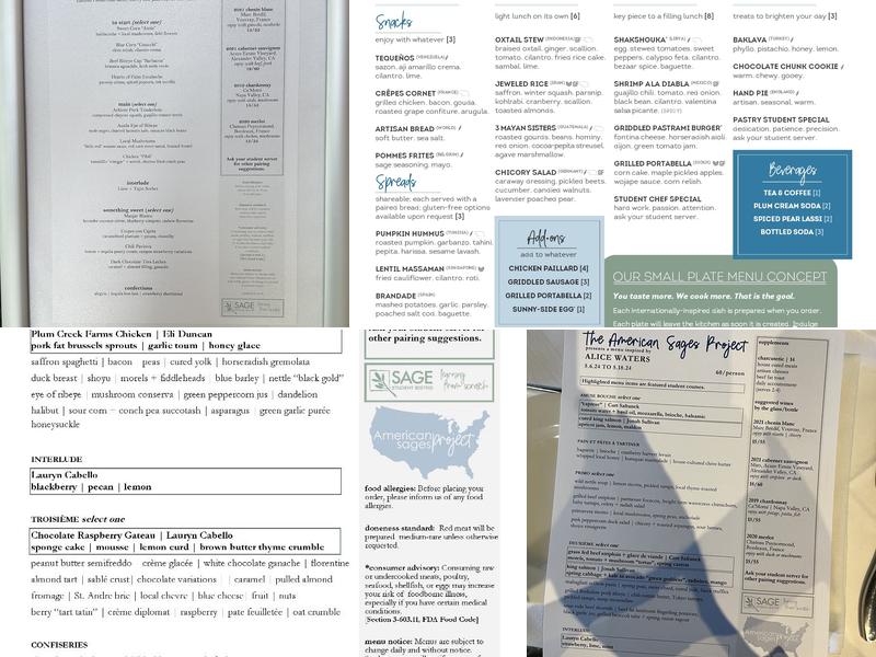Sage Student Bistro Menu