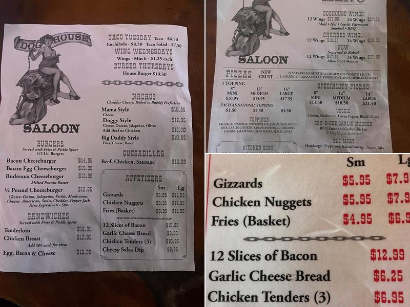 Dog House Saloon Menu
