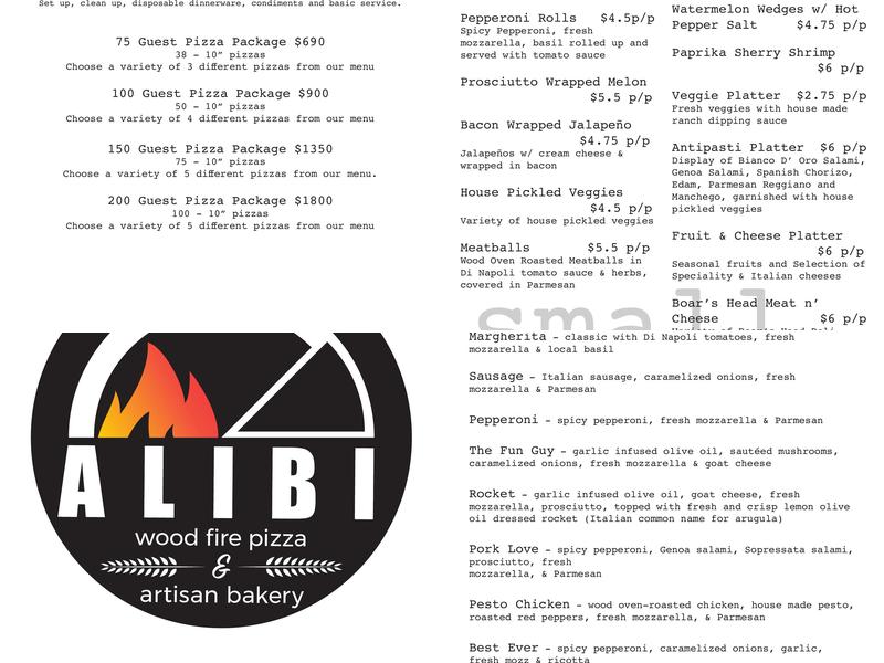Alibi Wood Fire Pizzaria & Bakery Menu