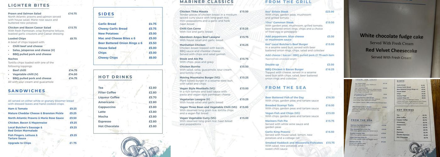 The Mariner Inn Menu