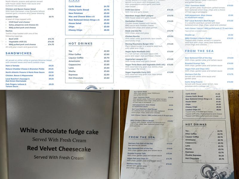 The Mariner Inn Menu