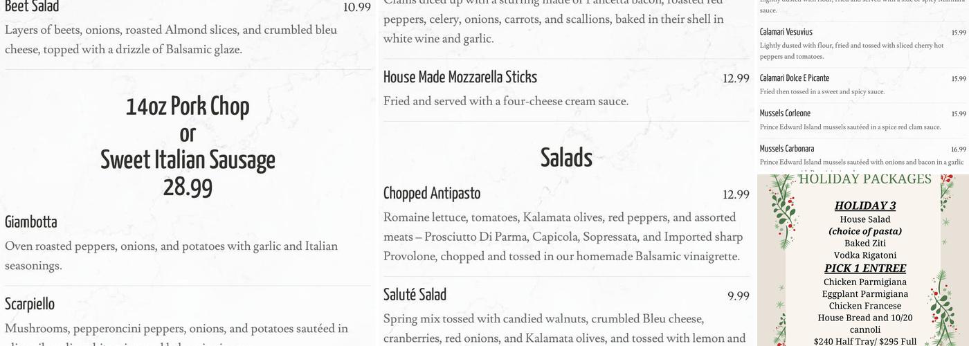 Salute Ristorante Menu