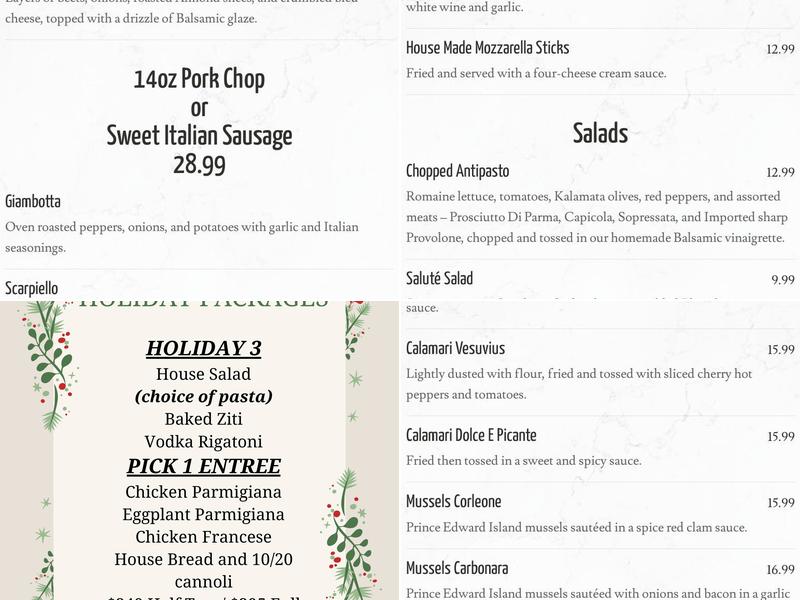 Salute Ristorante Menu