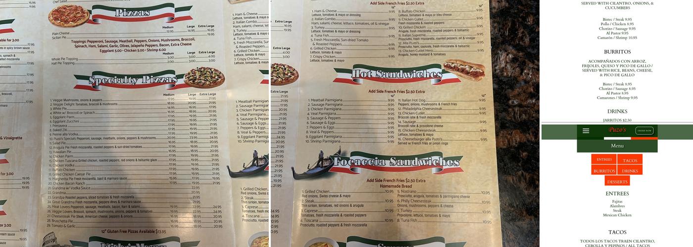 Puzo's Menu