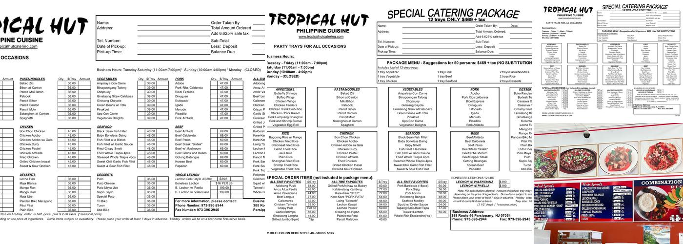 Tropical Hut Menu