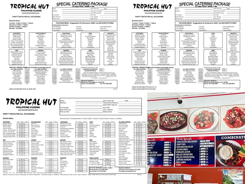 Tropical Hut Menu