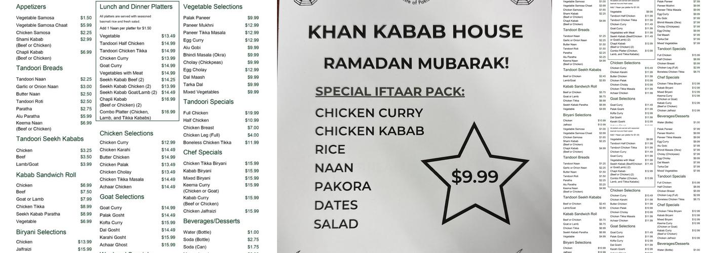 Khan Kabab House Menu