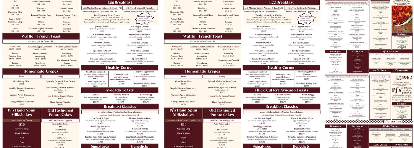 PJ's Pancake House & Bakery - Kingston Menu