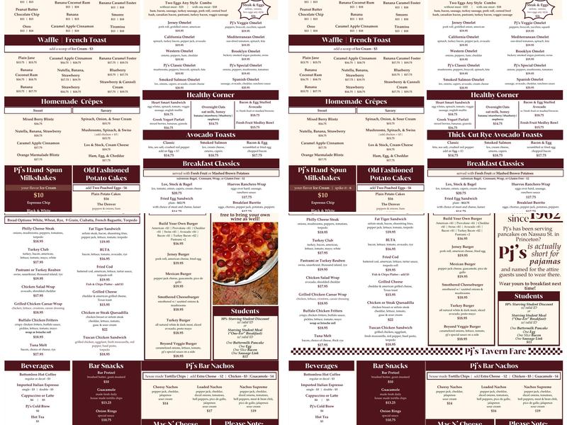 PJ's Pancake House & Bakery - Kingston Menu