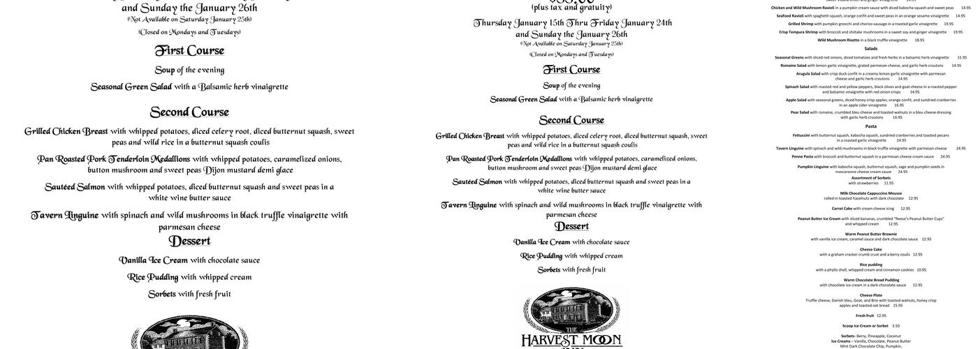 The Harvest Moon Inn Menu