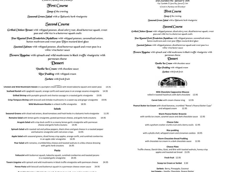 The Harvest Moon Inn Menu