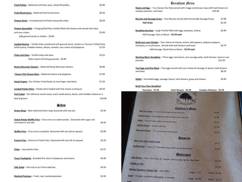 Black Bison Pub Menu