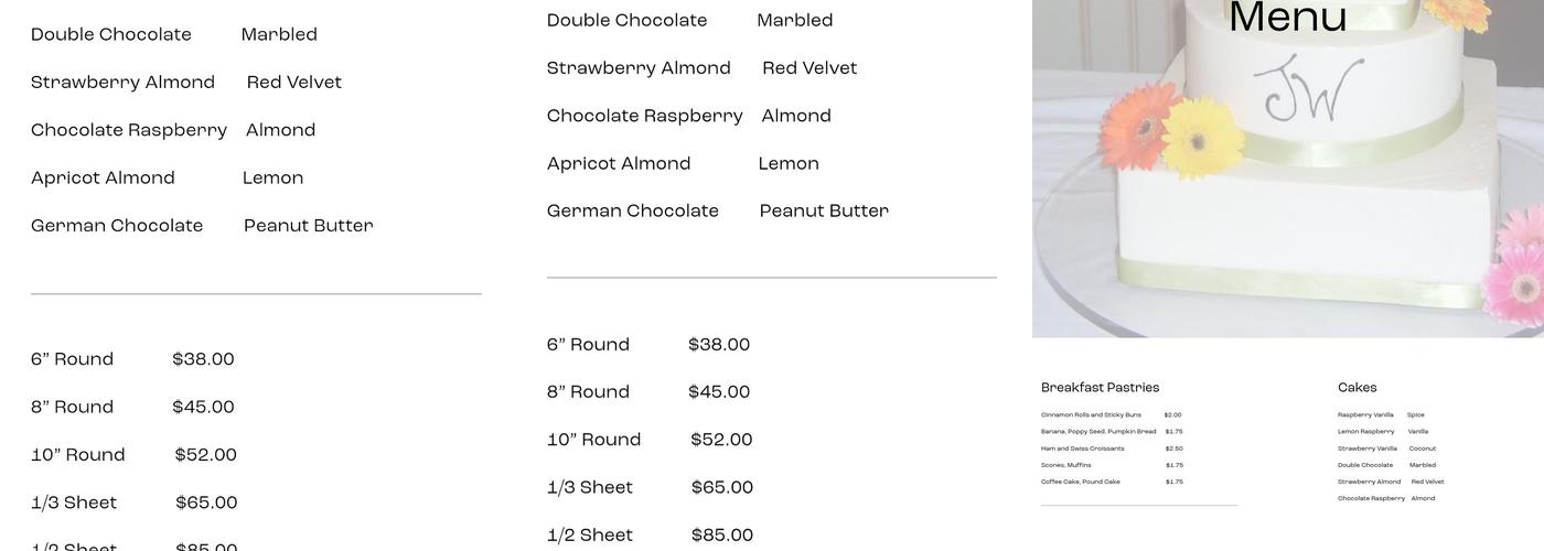 Bittersweet Bakery Menu